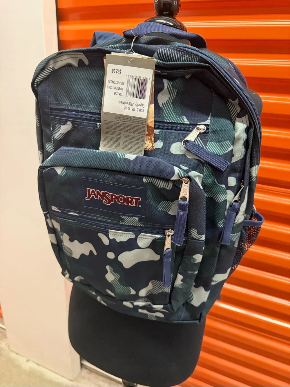 NWT JanSport Big Student Navy Camo Men's Backpack - Durable Everyday Bag